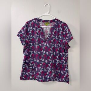 Crocs pink blue floral scrub top women’s XL